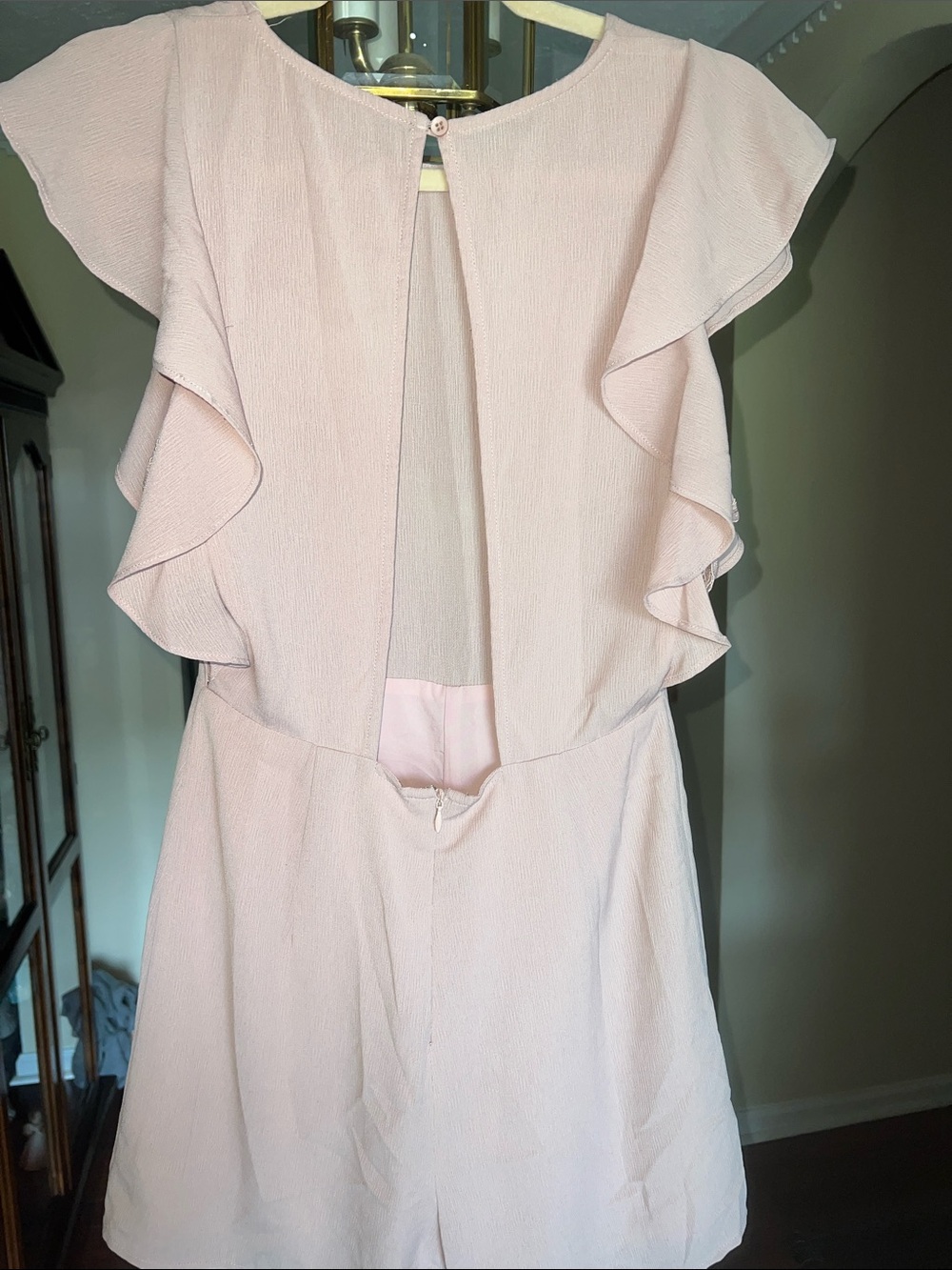 Ark & Co blush Cream Flutter Sleeve Romper - cut out back- Small